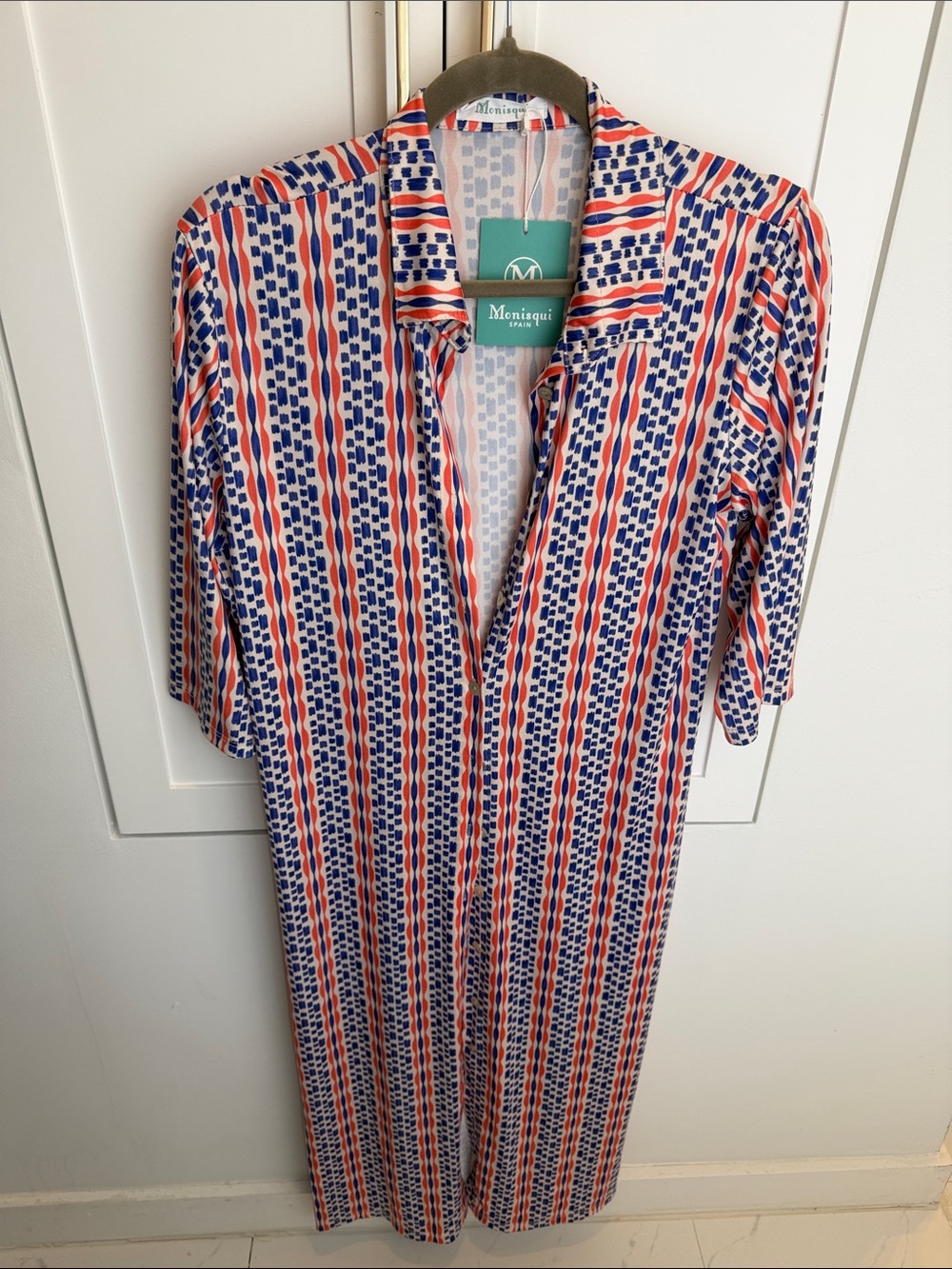 Navy and Red Printed Shirt Dress / Cover up / Robe
